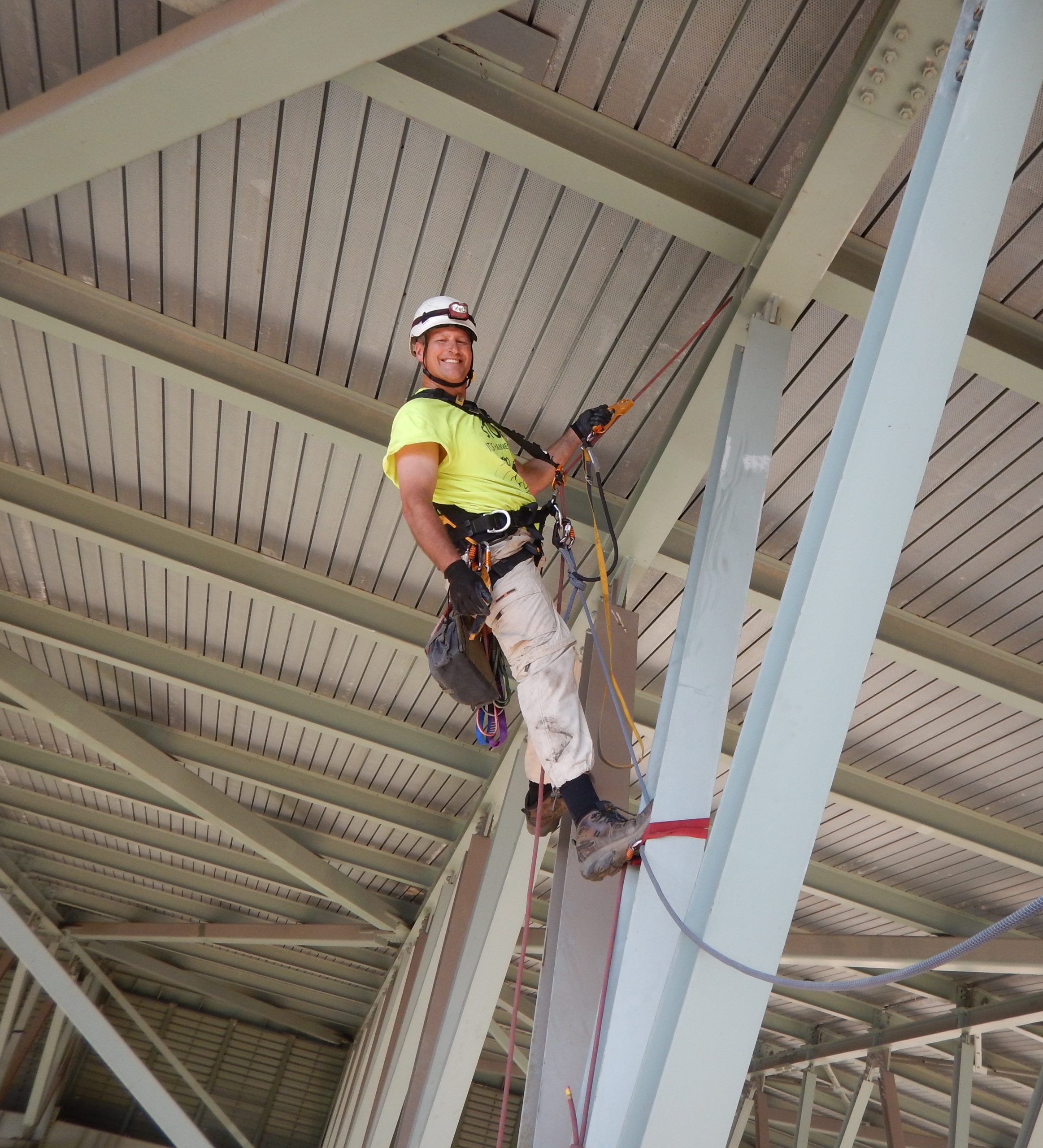Carter Bohn using rope access, 2015